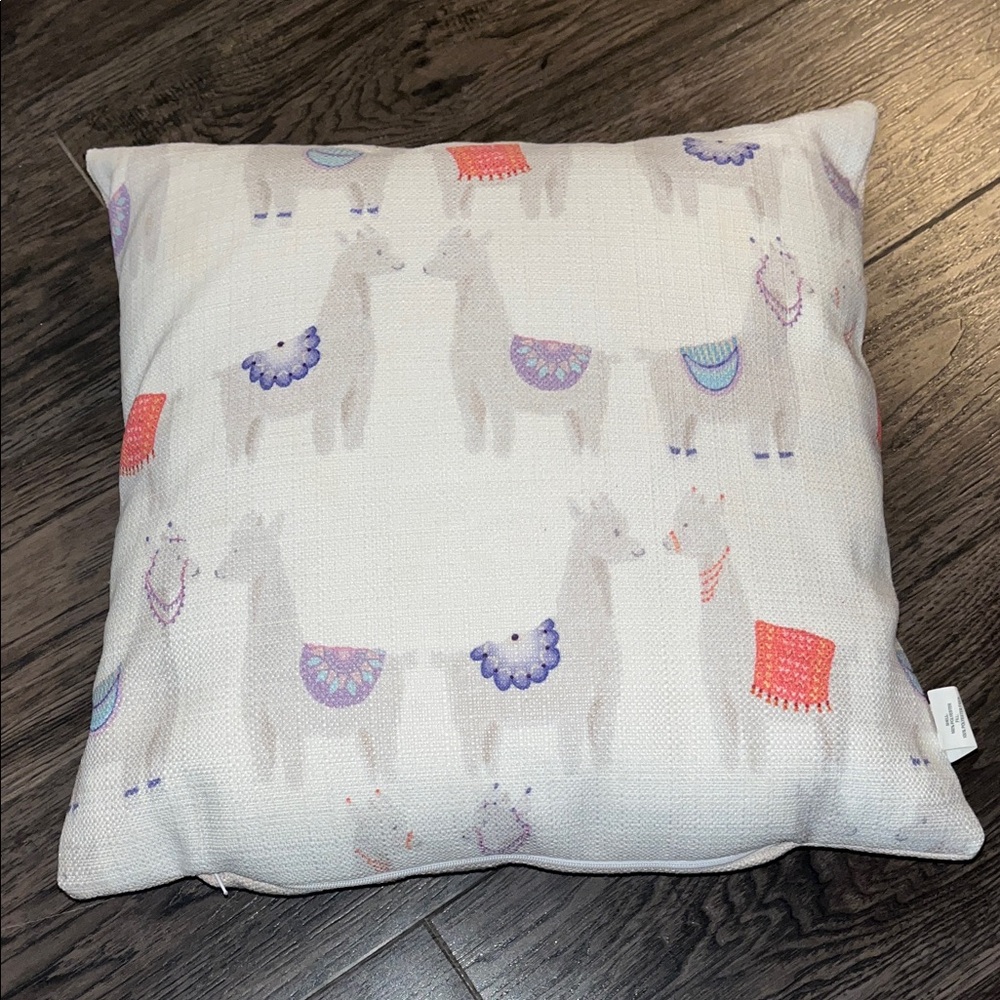 Llama Print Decorative Pillow - Cream and Purple